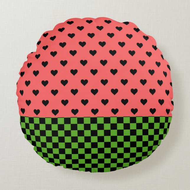 Whimsical Watermelon Färg mönstrad Rund Kudde (Framsidan)
