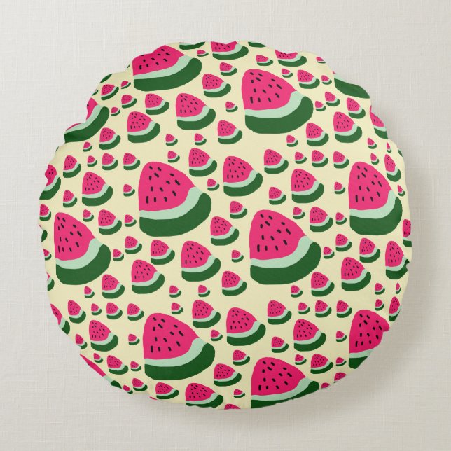 Whimsical Watermelons Cute Summer Fruit Pattern  Rund Kudde (Framsidan)