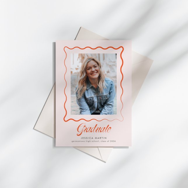 Whimsical Wavy Border Graduation Announcement Inbjudningar (Skapare uppladdad)