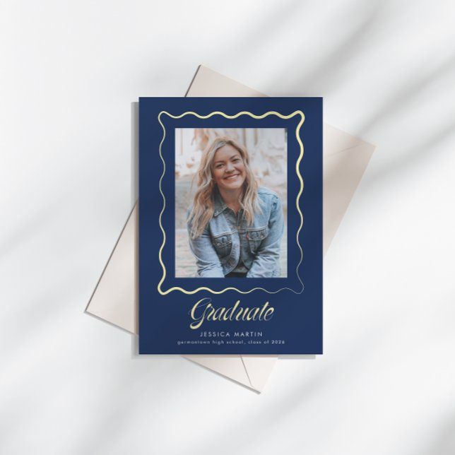 Whimsical Wavy Border Graduation Announcement Inbjudningar (Skapare uppladdad)