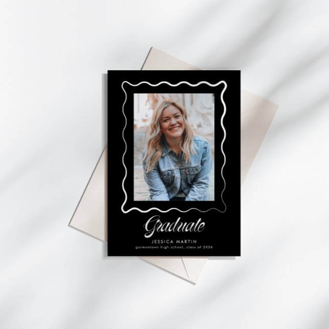 Whimsical Wavy Border Graduation Announcement Inbjudningar (Skapare uppladdad)