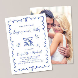 Whimsical Wavy Frame Blue Photo Engagement Party Inbjudningar