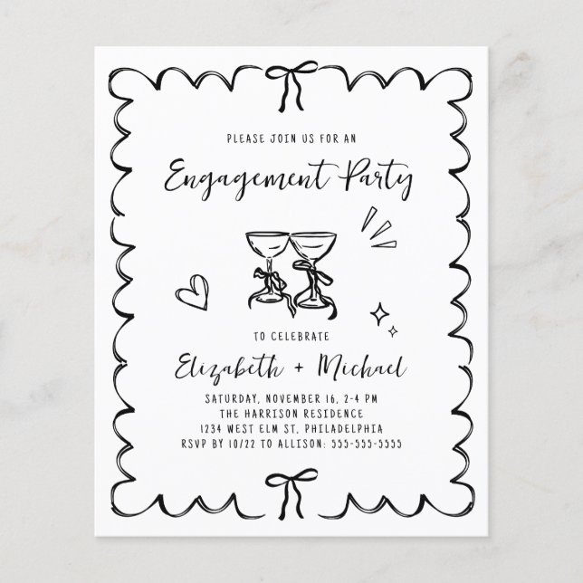 Whimsical Wavy Frame Engagement Party Invitation (Framsida)