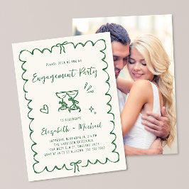 Whimsical Wavy Frame Photo Green Engagement Party Inbjudningar
