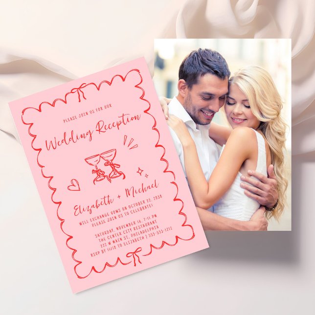 Whimsical Wavy Frame Photo Wedding Reception Inbjudningar (From private vows to a grand party - invite family and friends to celebrate your marriage!)