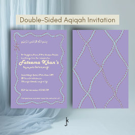 Whimsical Wavy of Light Purple Soft Blue Aqiqah Inbjudningar