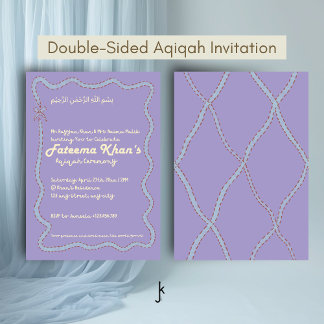Whimsical Wavy of Light Purple Soft Blue Aqiqah Inbjudningar
