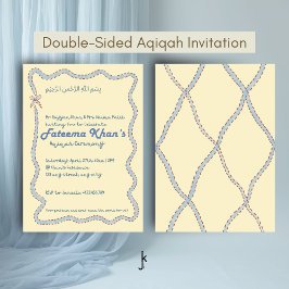 Whimsical Wavy of Light Yellow Soft Blue Aqiqah Inbjudningar