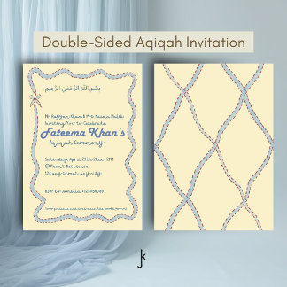 Whimsical Wavy of Light Yellow Soft Blue Aqiqah Inbjudningar