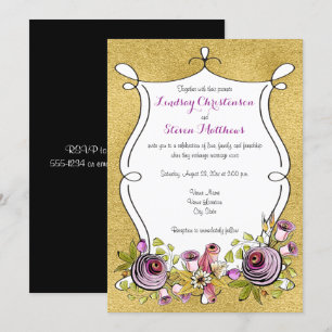 Whimsical Wedbjudande bjudande FAUX Gold Foil, F Inbjudningar