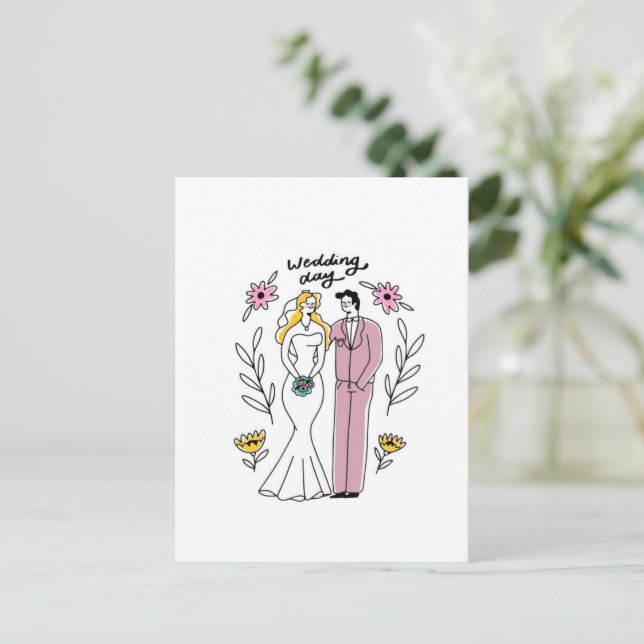 Whimsical "Wedding Day" Invitation - Artistic  Inbjudan Vykort (Stående Fram)