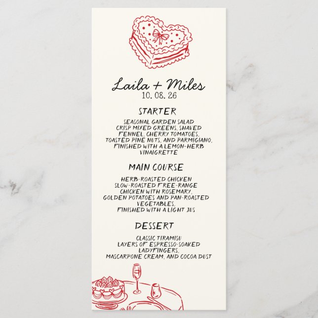 Whimsical Wedding Red Heat Wedding Menu Meny (Framsida)