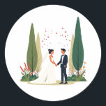 Whimsical Wedding Stickers Runt Klistermärke<br><div class="desc">Delight in romance with these beautifully illustrated wedding stickers of a couple holding hands under a shower of cherry blossoms,  perfect for sweet memories and celebrations.</div>