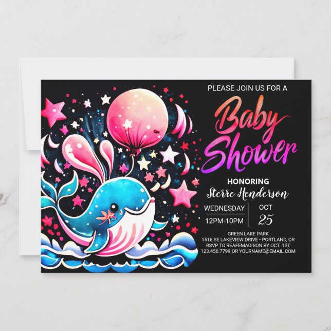 Whimsical Whale Nautical Girl Baby Shower Inbjudningar (Framsida)