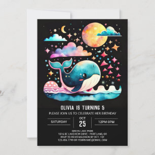Whimsical Whale Nautical Girl Birthday Inbjudningar