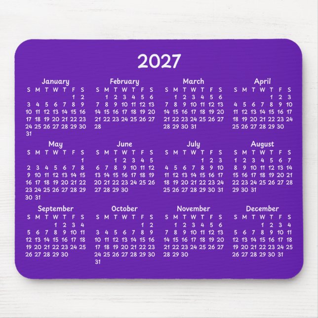Whimsical White 2027 Kalender på Lila Musmatta (Framsidan)