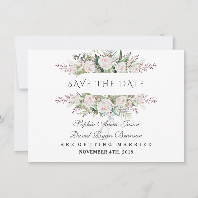 Whimsical White Flowers Ram Save The Date Spara Datumet (Framsida)