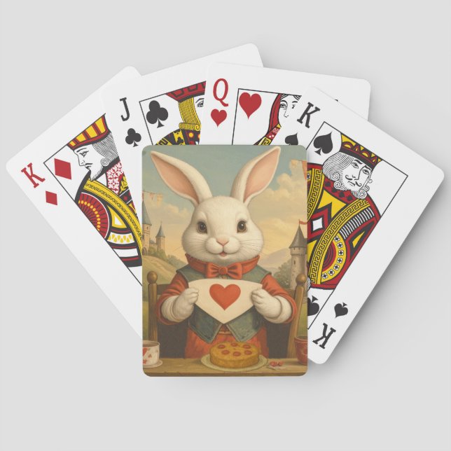 Whimsical White Rabbit Hearts Enchanted Wonderland Casinokort (Baksidan)