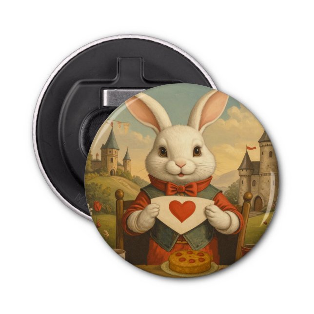 Whimsical White Rabbit Hearts Enchanted Wonderland Flasköppnare (Framsidan)