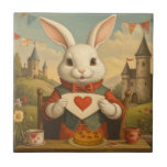 Whimsical White Rabbit Hearts Enchanted Wonderland Kakelplatta<br><div class="desc">Fall in love with this charming and unique take on the White Rabbit from Alice in Wonderland! This delightful illustration portrays a cute, anthropomorphic white rabbit seated at a rustic table, holding a heart-adorned invitation or card. Dressed in a whimsical red and green outfit, he's ready for a tea party...</div>