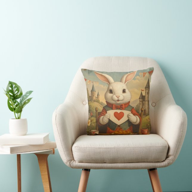 Whimsical White Rabbit Hearts Enchanted Wonderland Kudde (Stol)