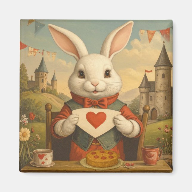 Whimsical White Rabbit Hearts Enchanted Wonderland Magnet (Framsidan)