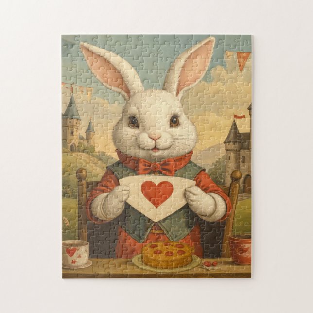 Whimsical White Rabbit Hearts Enchanted Wonderland Pussel (Vertikal)