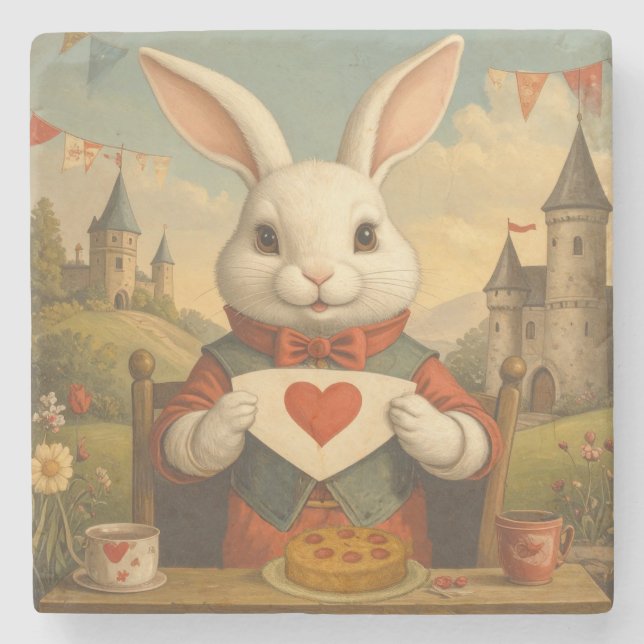 Whimsical White Rabbit Hearts Enchanted Wonderland Stenunderlägg (Framsidan)