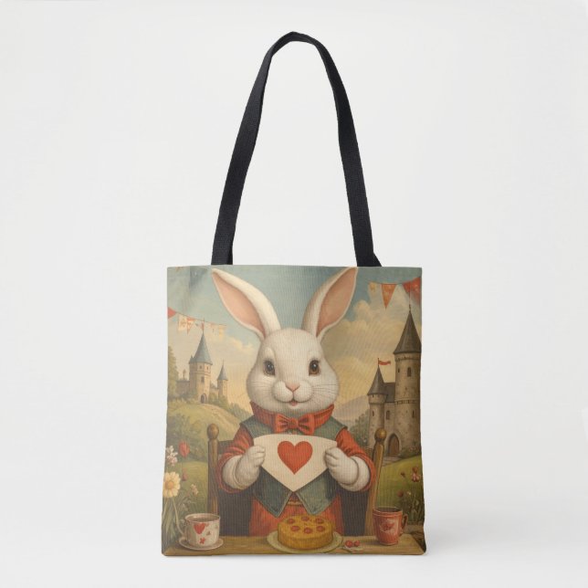 Whimsical White Rabbit Hearts Enchanted Wonderland Tygkasse (Framsida)