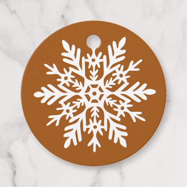 Whimsical White Snowflake Burnt Orange Holiday Gåvor Etiketter (Framsida)
