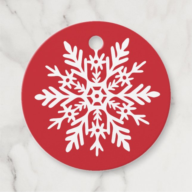 Whimsical White Snowflake Red Holiday Gåvor Etiketter (Framsida)
