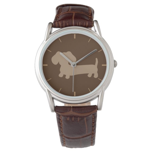 Whimsical Wiener Hund Watch Unisex Chocolate Brown Armbandsur (Framsida)