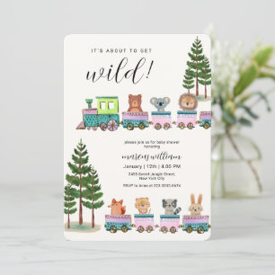 Whimsical Wild Safari Djur Tåg Baby Shower Inbjudningar