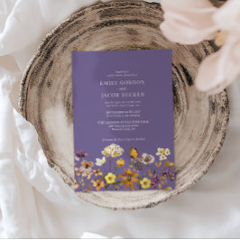 Whimsical Wildblomlavender Boho Bröllop Inbjudningar