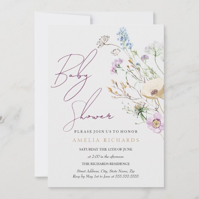 Whimsical Wildblomma Baby Shower Inbjudningar (Framsida)