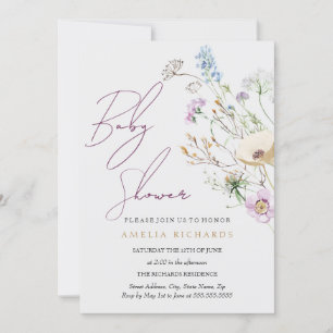 Whimsical Wildblomma Baby Shower Inbjudningar