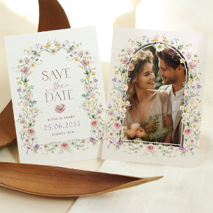 Whimsical Wildblomma Bröllop   Spara datum i foto Meddelande