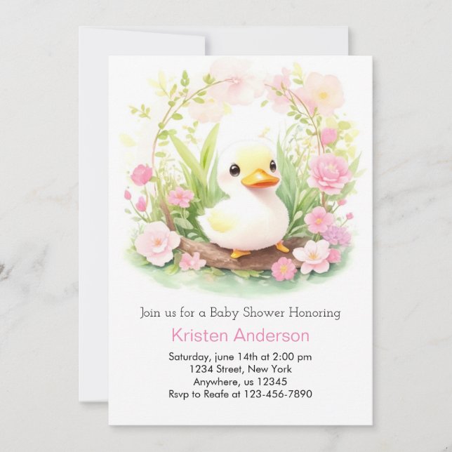 Whimsical Wildblomma Duckling Girl Baby Shower Inbjudningar (Framsida)