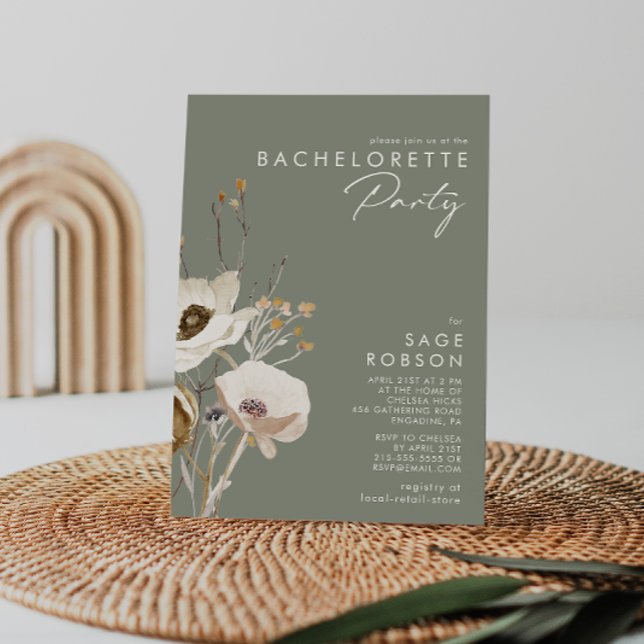 Whimsical Wildblomma | Sage Bachelorette Party Inbjudningar (Skapare uppladdad)