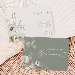 Whimsical Wildblomma Sage Bridesmaid Frieri Inbjudningar