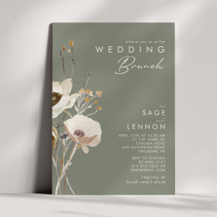 Whimsical Wildblomma Sage Grönt Bröllop Brunch Inbjudningar