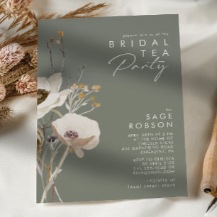 Whimsical Wildblomma Sage Grönt Möhippa Tea Part Inbjudningar