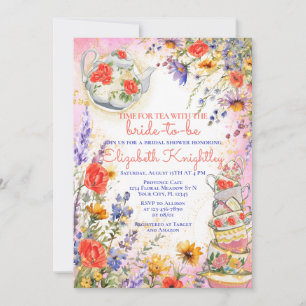 Whimsical Wildblomme Blommigt Tea Möhippa Inbjudningar