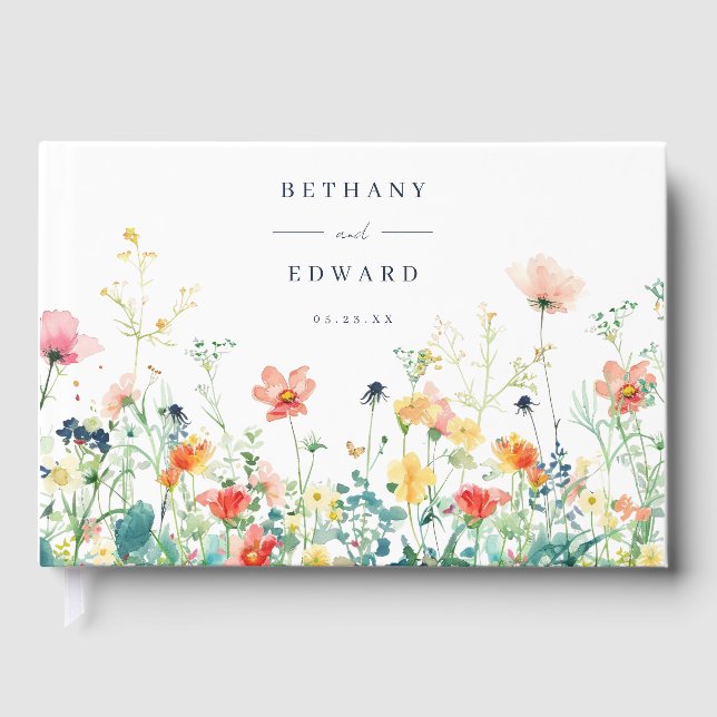 Whimsical Wildblomme Bröllop Guest Bok (Framsida)