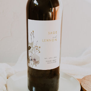 Whimsical Wildblomme Bröllop Vin-etikett Vinflaska Etikett