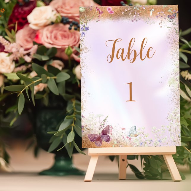 Whimsical Wildblomme Rosa Bordsnummer Card (Skapare uppladdad)