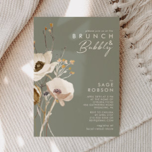 Whimsical Wildblomme Sage Grönt Brunch och BubLY Inbjudningar