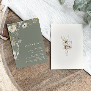 Whimsical Wildblomme Sage Grönt Wedding Reception Tilläggskort