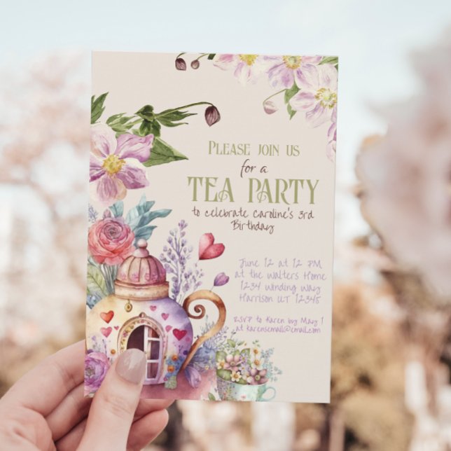 Whimsical WildblommFairytale Tea Party bjudan Inbjudningar (Skapare uppladdad)