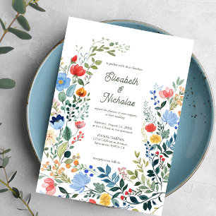 Whimsical Wildblommor Colorful Garden Wedding Inbjudningar